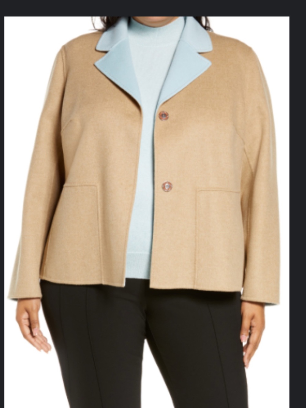 Lafayette 148 NY Camel Reversible Wool-cashmere Jacket with Light Blue